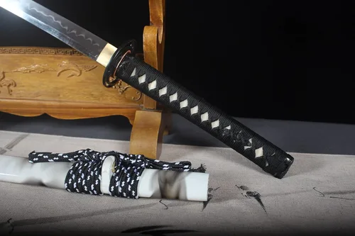 Vista 2 de Katanas japonesas de tres clips de acero, espadas japonesas hechas a mano de espiga completa de 41 pulgadas, espadas funcionales Catana
