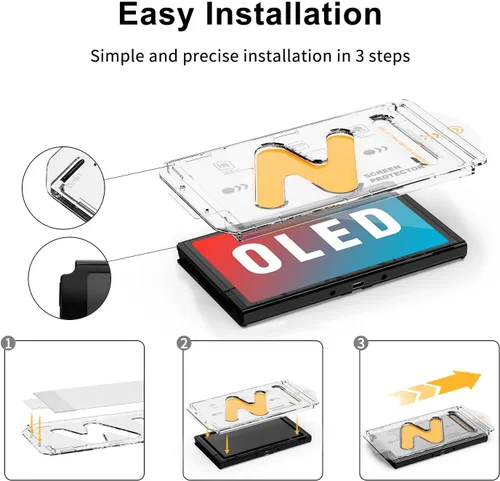 Vista 6 de Paquete de 2 protectores de pantalla de vidrio templado para Nintendo Switch OLED 2021, con kit de alineación automática, dureza 9H, sin burbujas