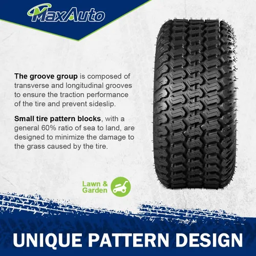 Vista 4 de MaxAuto Fox V2 - Juego de neumáticos para cortacésped (15x6.00-6), Reemplazo de neumático 15x6x6nhs para cortacésped, Tractor de jardín, Neumático