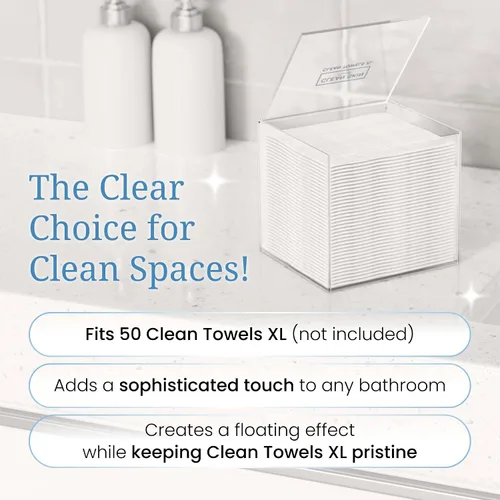 Vista 2 de CLEAN SKIN CLUB Caja de acrílico transparente para toallas limpias XL (NO incluidas), contenedor para 50 toallas limpias desechables XL, toallitas
