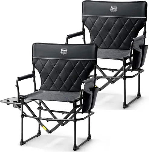 Vista 17 de TIMBER RIDGE Silla de camping resistente con tamaño compacto, silla de directores portátil con mesa auxiliar y bolsillo para camping, césped