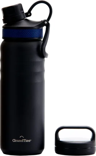 Vista 17 de GrandTies Botellas de agua deportivas de acero inoxidable con 2 tapas – Boca ancha aislada al vacío reutilizable a prueba de fugas sin BPA, Cantín