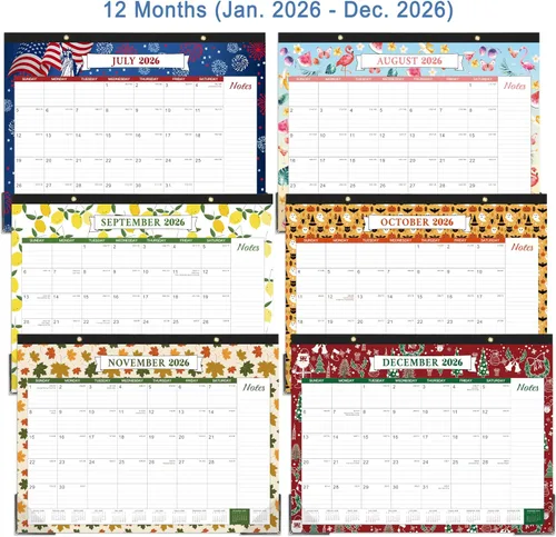 Vista 5 de Calendario de escritorio 2026 - Calendario de escritorio grande 2026, 22 x 17 pulgadas, enero de 2026 - diciembre de 2026, planificación de 12