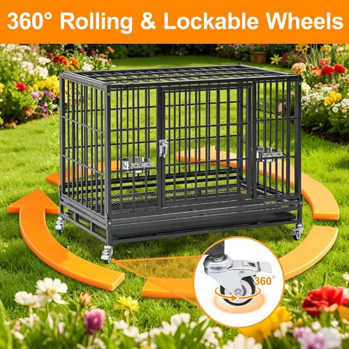 Vista 3 de Homey Pet Jaula apilable para perros de 36 pulgadas, resistente e indestructible, a prueba de escape, con 4 ruedas con bloqueo, bandeja extraíble