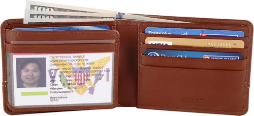 Vista 2 de AULIV - Billetera plegable para hombre 3.1x4.3 in - Protección Rfid, tarjetero con ventana de identificación, billetera de cuero de grano completo