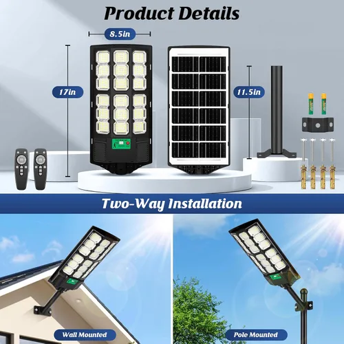 Vista 6 de 17" Solar Street Lights Outdoor Waterproof, 36000LM 6500K Dusk to Dawn Solar Flood Light, Motion Sensor Solar-Powered Light with Remote Control
