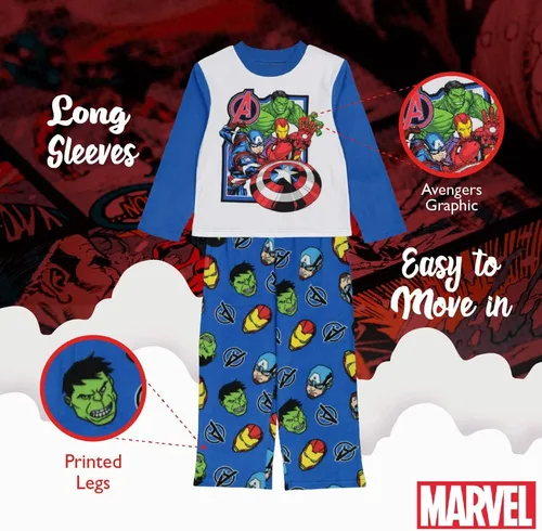Vista 4 de Marvel Conjunto de 2 piezas de ajuste holgado para niños, pijama de superhéroe, suave y lindo para niños
