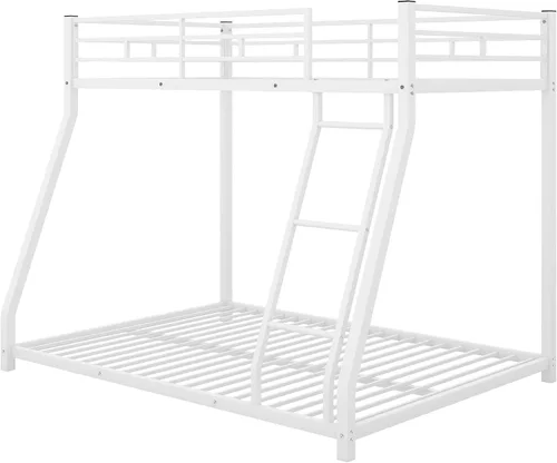 Vista 6 de Harper & Bright Designs Litera de metal individual sobre matrimonial con escalera, marco de cama resistente con rieles de protección de seguridad