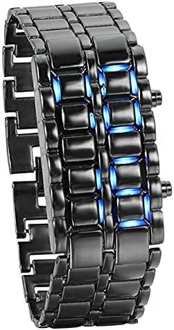 Vista 2 de Mastop - Reloj de pulsera digital para hombre, de acero inoxidable, con luz LED roja en forma de lava