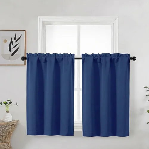 Vista 24 de Aqua Cafe - Juego de 2 paneles de cortinas opacas de 24 pulgadas de largo, con aislamiento térmico suave y sólido, para ventanas de baño, sótano