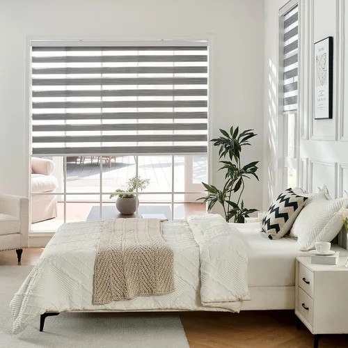Vista 4 de Joydeco - Persianas cebra sin cordón, doble capa, parada libre, control de privacidad y luz para día/noche, translúcidas, para interior de ventanas