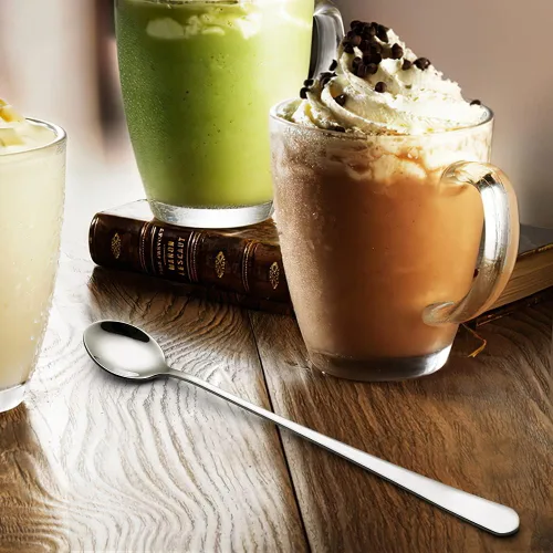 Vista 5 de IQCWOOD Cucharas de té helado de mango largo, cucharas de café de acero inoxidable para mezclar cócteles, juego de 4