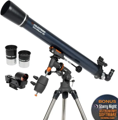 Vista 3 de Celestron - Telescopio refractor AstroMaster 90EQ - Telescopio refractor para principiantes - Óptica de vidrio totalmente recubierta - Trípode