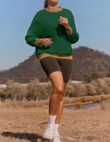 Vista 5 de ZESICA Sudadera 2023 para mujer, casual, de manga larga, cuello redondo, de gran tamaño, Y2K