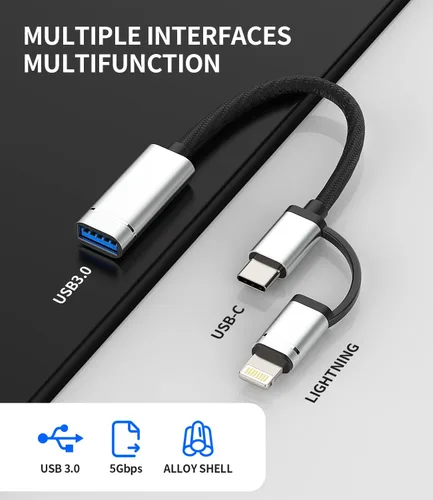 Vista 7 de Adaptador de cable OTG para iPhone (2 en 1) USB-A hembra a USB C Lightning macho convertidor para Apple para iPhone 15 Pro Max Plus para iPad Air