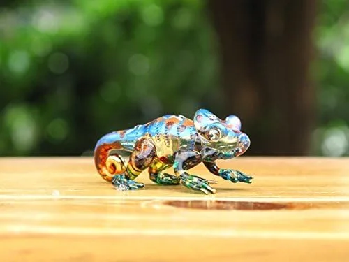 Vista 4 de Figura de animal de reptiles soplados de cristal de camaleón de 2 pulgadas hecha a mano - No.2