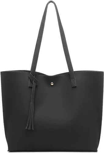 Vista 8 de Dreubea - Bolsa de hombro y de mano de piel sintética suave para mujer, con borla, de gran capacidad