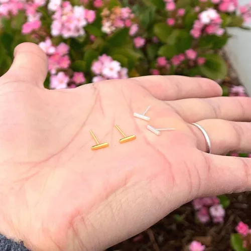 Vista 3 de Adabele Real Yellow Gold Plated Sterling Silver Tiny Stud Earrings Circle Dot Triangle Star Moon Bar Minimalist Hypoallergenic Nickel Free Women