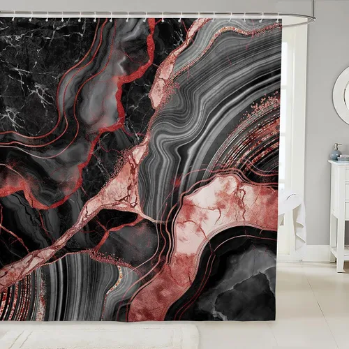Vista 31 de Erosebridal Cortina de ducha de mármol negro, 72 pulgadas de ancho x 72 pulgadas de largo, juego de baño con grietas doradas, tela de textura