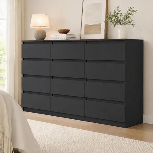 Vista 18 de Spaco Cómoda negra para dormitorio, cómoda moderna de 6 cajones con cajón profundo, amplia cómoda de almacenamiento, muebles organizadores de Negro