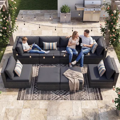 Vista 66 de NICESOUL Juego de muebles de patio de ratán extra grande con mesa para fogata de gas y propano, 29.3 pulgadas, respaldo alto, cómodos conversaciones