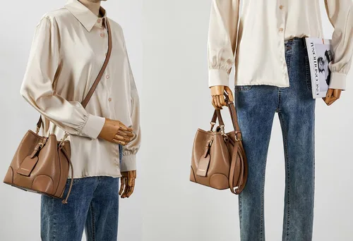 Vista 8 de Bolso de hombro pequeño de cuero con cordón para mujer de 2 vías