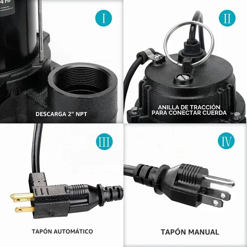 Vista 4 de 3/4 HP Bomba sumergible de aguas residuales 120V 6400 GPH Bomba de Oscuro
