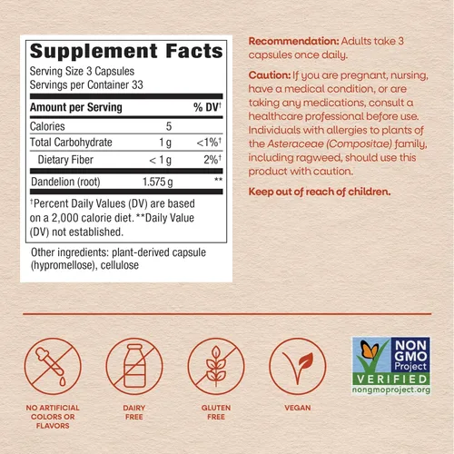 Vista 6 de Nature 's Way - Raíz de diente de león, de 525 mg. 100 cápsulas, 12300, 100, 1, 1
