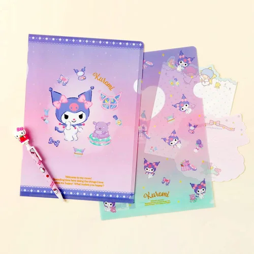 Vista 5 de Cute Kitty Character Friends Melody Kuromy Suministros Escolares Suministros de Oficina Carpeta en L Soporte de Papel Juego de 2 Piezas (1 Juego)