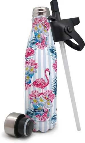 Vista 6 de NERTHUS FIH 712 - Botella aislada de doble pared para diseño frío y caliente, acero inoxidable, 11.8 fl oz, sin BPA, 18/8, color azul bebé
