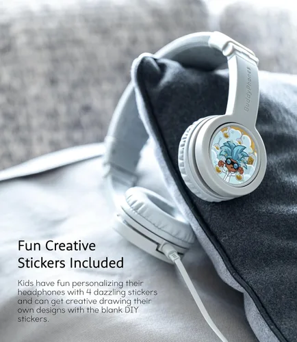 Vista 3 de BuddyPhones Explore Plus Auriculares plegables con cable para niños, cable para compartir audio integrado con micrófono en línea, limitación