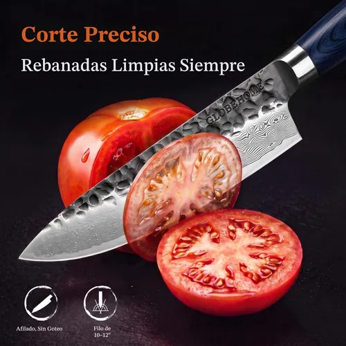 Vista 6 de Cuchillo de chef japonés de Damasco de 8 pulgadas, acero inoxidable de alto