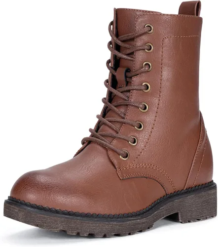 Vista 11 de Vepose Botas militares de combate para mujer, botas planas de tobillo en negro, con cremallera interior, estilo 925