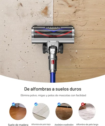 Vista 6 de Aspiradora inalámbrica para el hogar, potente aspiradora con filtro HEPA, tiempo de funcionamiento de 55 minutos, luz LED, cepillo antienredos