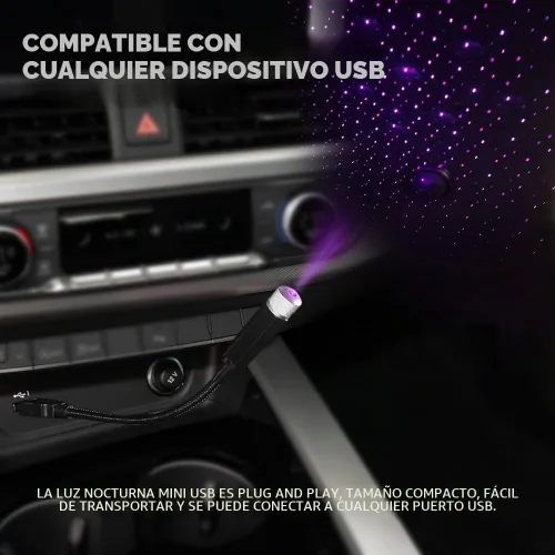 Vista 5 de HAOBO Proyector de estrellas USB para noche, luces de estrellas para auto, proyector de estrellas LED de atmósfera romántica para interior de auto