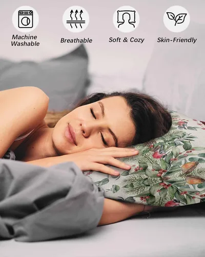 Vista 4 de Fundas de almohada navideñas de tamaño estándar, 2 paquetes de fundas de almohada suaves para cama, fundas de almohada para sofá de cuerpo largo
