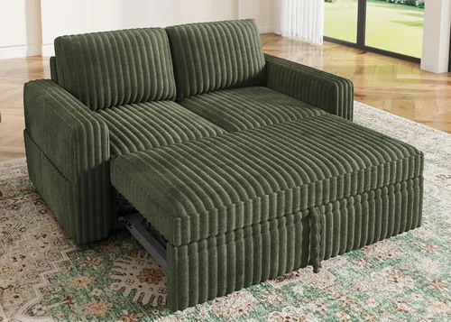 Vista 23 de HONBAY Sofá cama modular extraíble, sofá biplaza de pana, sofás para sala de estar, beige