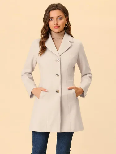 Vista 2 de Allegra K Abrigos de invierno largos con solapa y un solo pecho para mujer