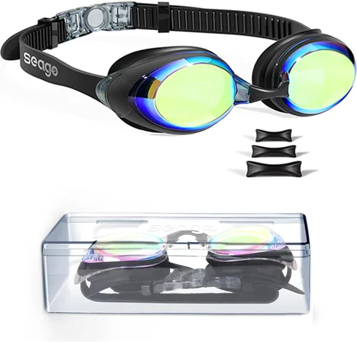 Vista 8 de Gafas de natación miopes, anti niebla, protección UV, aptas para adultos, hombres, mujeres y jóvenes, sin fugas, lentes planos tintados