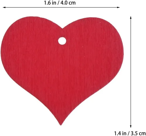 Vista 4 de 100 piezas de corazones de madera roja decorativos en forma de corazón con agujero para colgar para manualidades de bricolaje para decoración