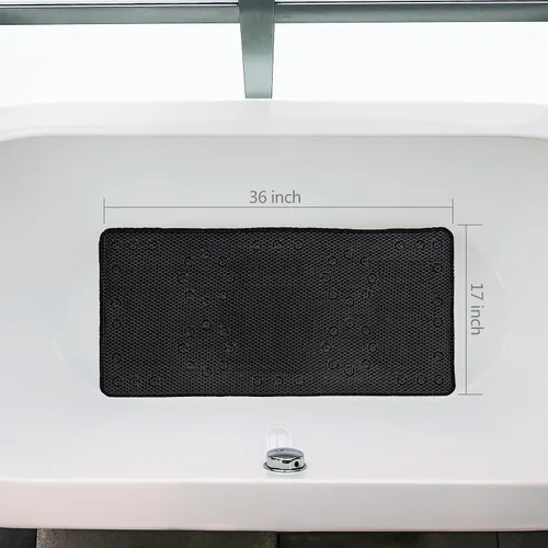 Vista 5 de Tapete para ducha y baño, antideslizante, lavable a máquina y extra grande, tapetes para bañera con agujeros de drenaje y ventosas, tapetes de Negro