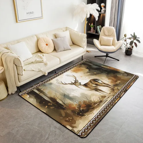 Vista 8 de Castle Fairy Alfombra antideslizante para sala de estar, diseño de ciervos salvajes, pinos de la selva, alfombra antideslizante para sala de estar