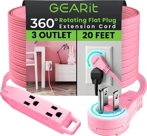 Vista 48 de GEARit Cable de extensión de enchufe plano giratorio de 360° de 3 pies, cable de alimentación de perfil bajo de 3 salidas, ahorro de espacio