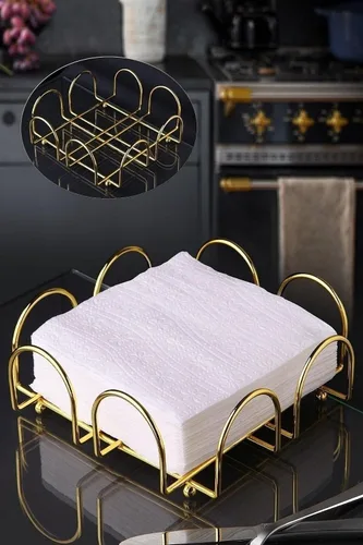 Vista 2 de Napkin Holder Gold Metal Square Vertical Cafe Napkin Dispenser Tabletop Paper Kitchen Napkin Holder - Gold