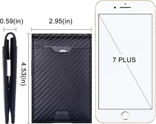 Vista 4 de Cartera plegable para hombre con clip para dinero bolsillo frontal minimalista de cuero con bloqueo RFID