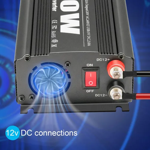 Vista 4 de 600W Inversor de corriente CC 12V a CA (2 tomas) 110V Cargador de coche Adaptador convertidor del inversor con puertos de carga USB duales de 4.2A
