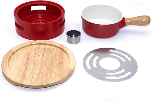 Vista 2 de Juego de fondue de queso, juego de fondue de aleación de aluminio, incluye ollas de cerámica, olla de porcelana de primera calidad para queso