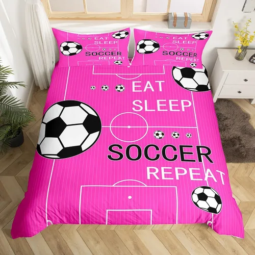 Vista 24 de jejeloiu Juego de ropa de cama de fútbol para niños, tamaño individual, juego de funda de edredón de fútbol para niños y niñas, funda de edredón