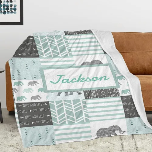 Vista 17 de Woodland - Manta de bebé personalizada para niños, manta de bebé personalizada con nombre Adventure Awaits Stuff recién nacido, regalo de guardería