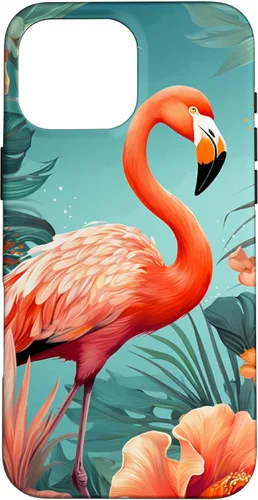 Vista 24 de Tropical Pink Flamingo Teal Orange Wildflower Palm Leaves Case for iPhone 17